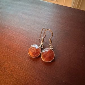 Charles Albert .925 sterling silver stamped red stone earrings.